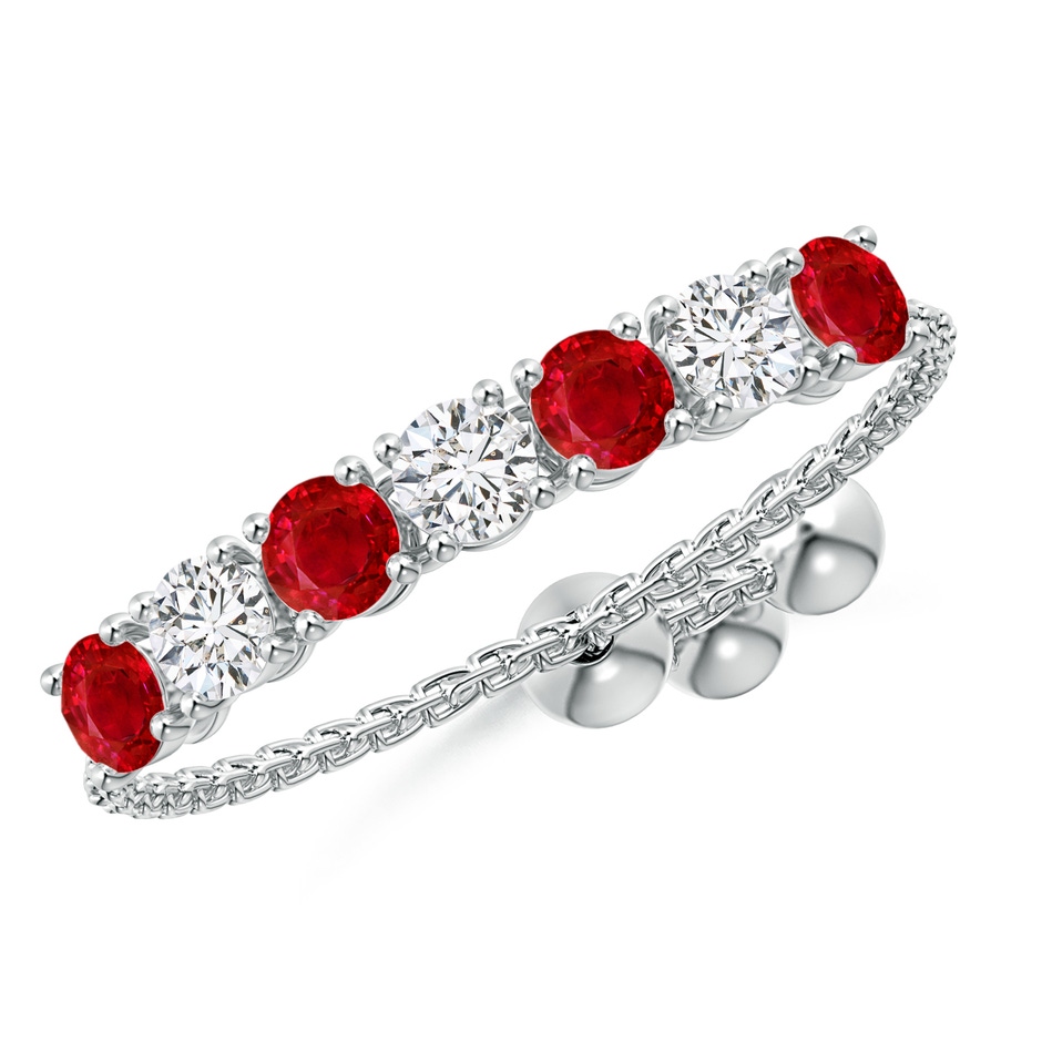 2.5mm AAA Seven Stone Ruby and Diamond Tennis Bolo Ring in White Gold 
