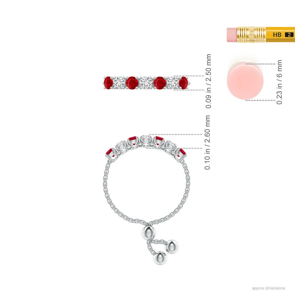 2.5mm AAA Seven Stone Ruby and Diamond Tennis Bolo Ring in White Gold ruler