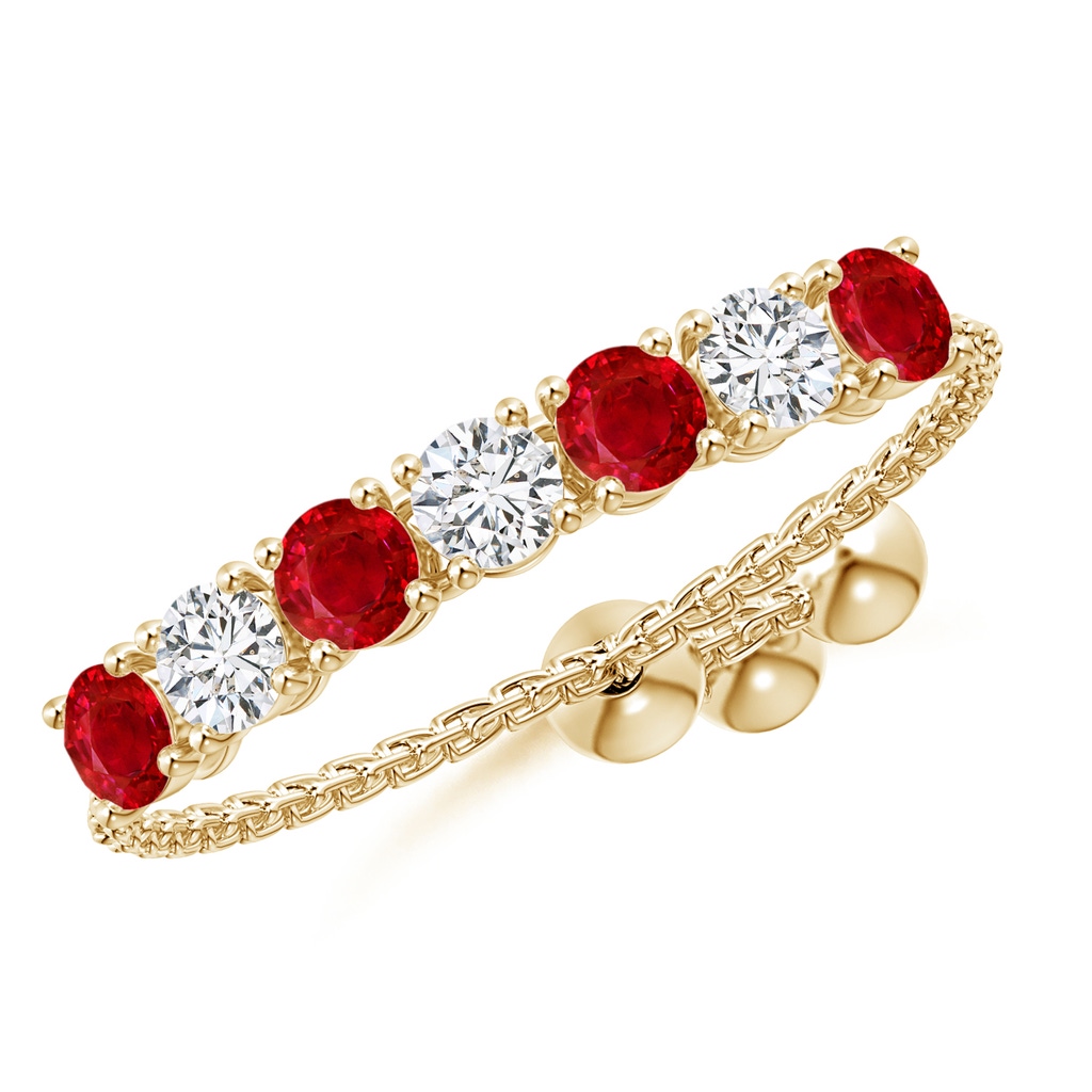 2.5mm AAA Seven Stone Ruby and Diamond Tennis Bolo Ring in Yellow Gold