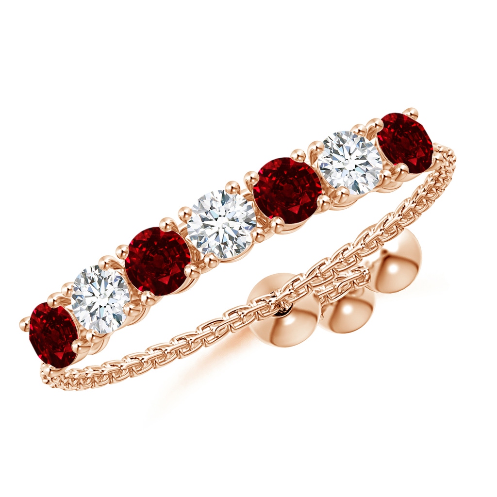 2.5mm AAAA Seven Stone Ruby and Diamond Tennis Bolo Ring in Rose Gold