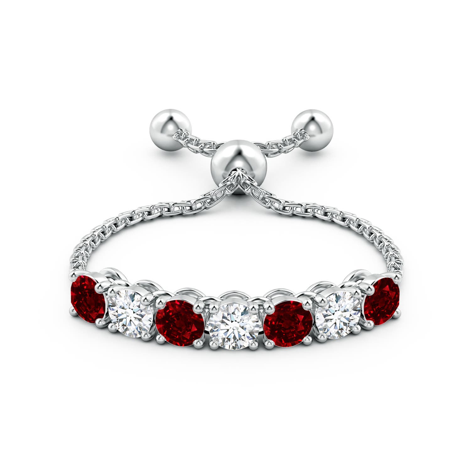 2.5mm AAAA Seven Stone Ruby and Diamond Tennis Bolo Ring in White Gold