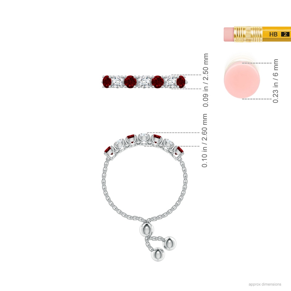 2.5mm AAAA Seven Stone Ruby and Diamond Tennis Bolo Ring in White Gold ruler