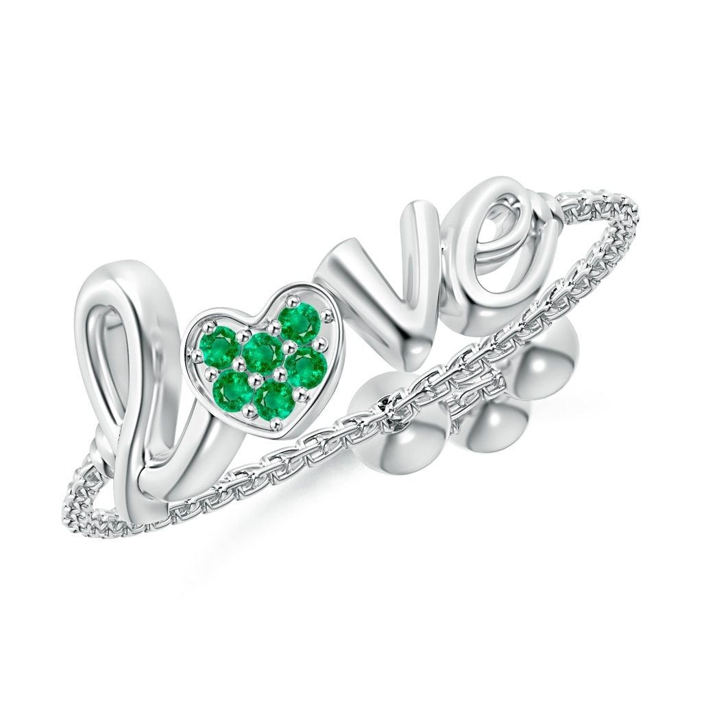 1.1mm AAA Pave-Set Emerald Heart Love Bolo Ring in White Gold