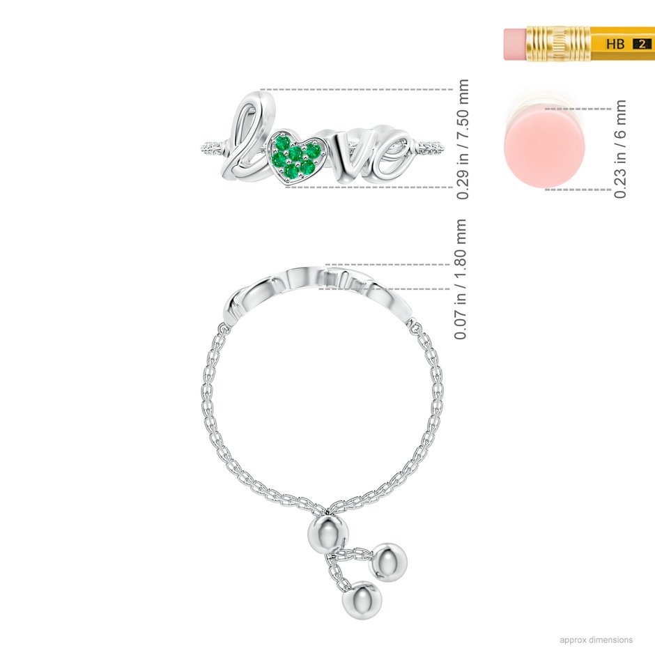 1.1mm AAA Pave-Set Emerald Heart Love Bolo Ring in White Gold ruler