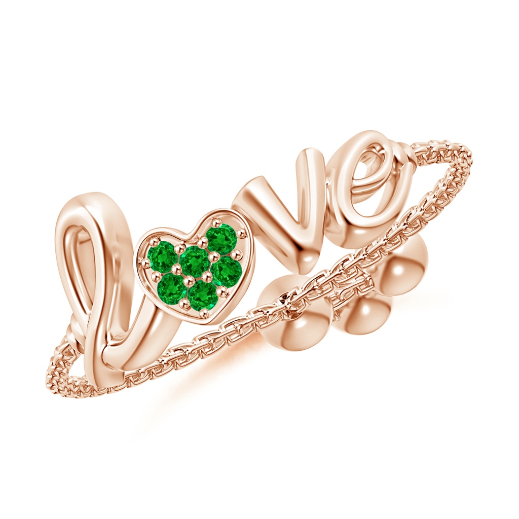 1.1mm AAAA Pave-Set Emerald Heart Love Bolo Ring in Rose Gold