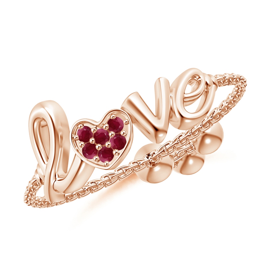 1.1mm A Pave-Set Ruby Heart Love Bolo Ring in Rose Gold 