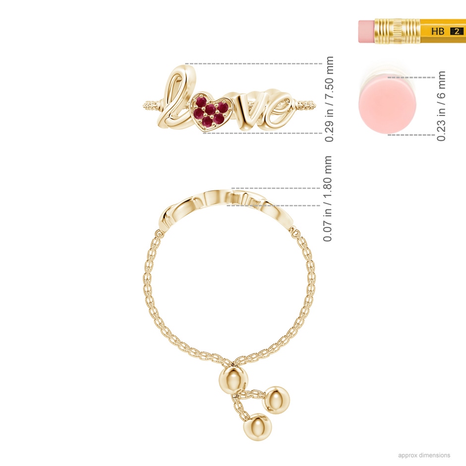 1.1mm A Pave-Set Ruby Heart Love Bolo Ring in Yellow Gold ruler