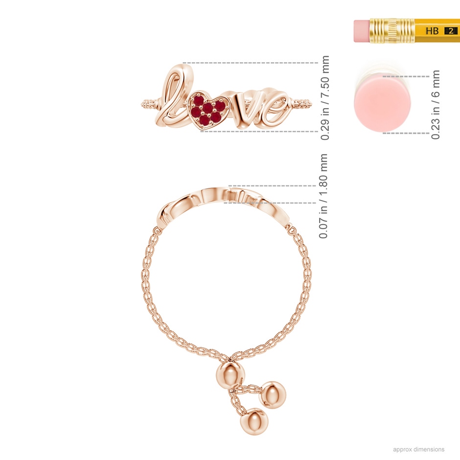 1.1mm AA Pave-Set Ruby Heart Love Bolo Ring in Rose Gold ruler