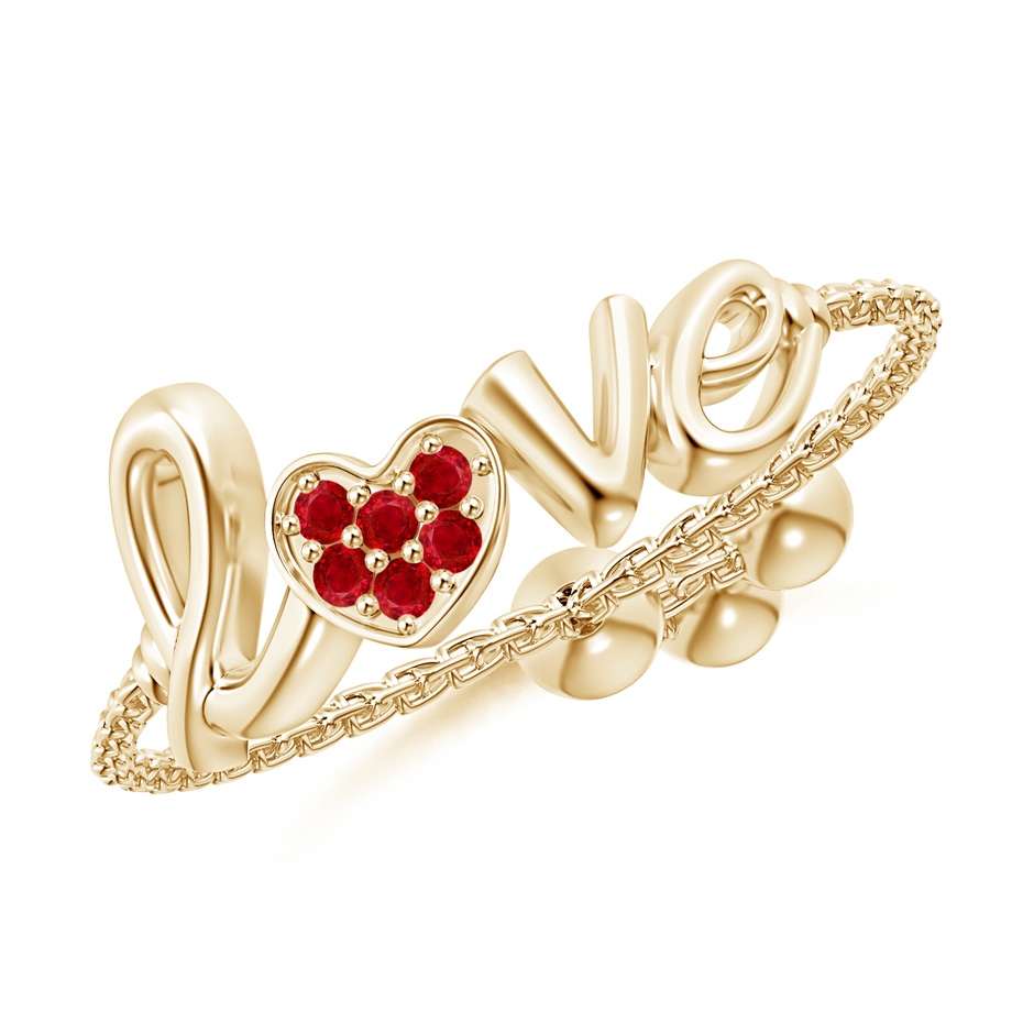1.1mm AAA Pave-Set Ruby Heart Love Bolo Ring in Yellow Gold 