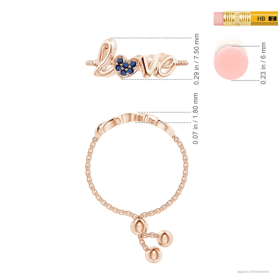 1.1mm AA Pave-Set Sapphire Heart Love Bolo Ring in Rose Gold ruler
