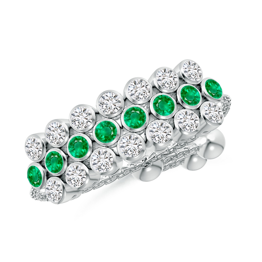 1.8mm AAA Three Row Bezel-Set Emerald and Diamond Tennis Bolo Ring in White Gold