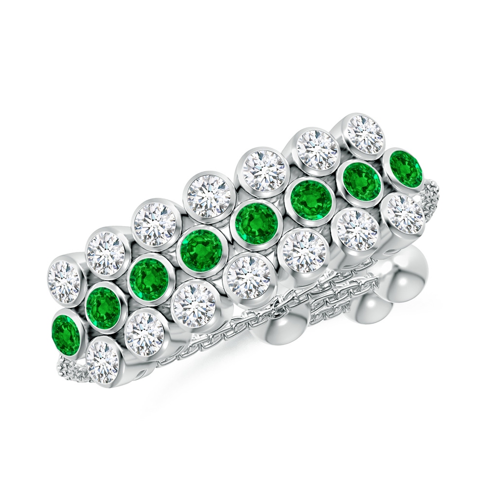 1.8mm AAAA Three Row Bezel-Set Emerald and Diamond Tennis Bolo Ring in White Gold