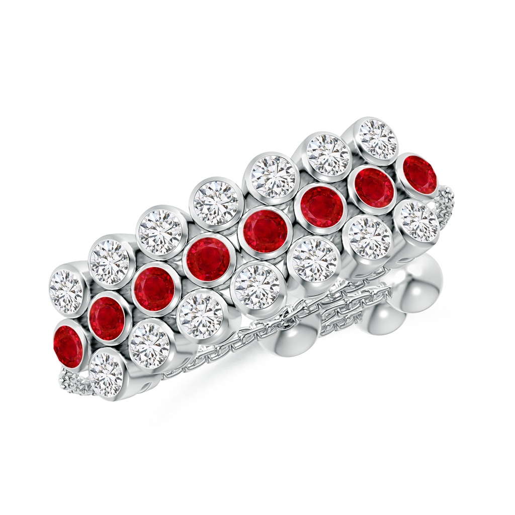 1.8mm AAA Three Row Bezel-Set Ruby and Diamond Tennis Bolo Ring in White Gold