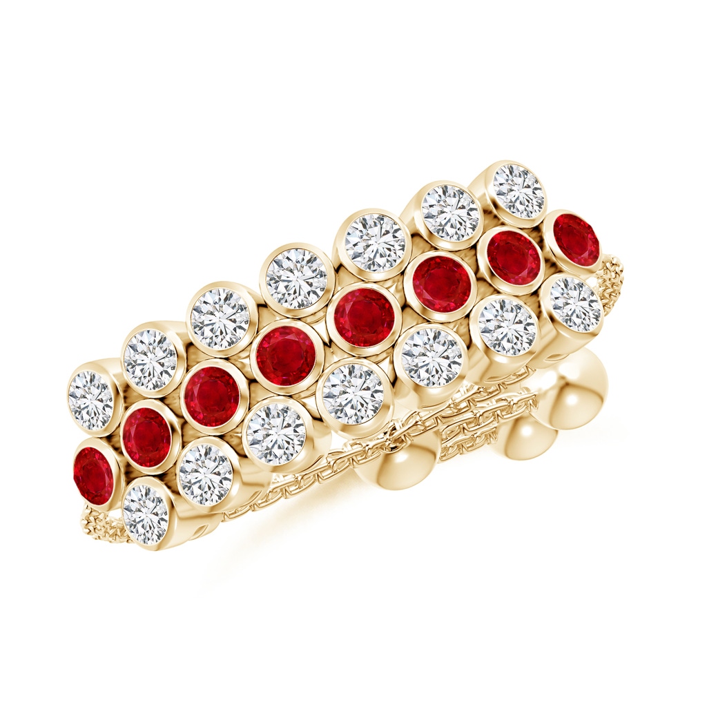 1.8mm AAA Three Row Bezel-Set Ruby and Diamond Tennis Bolo Ring in Yellow Gold