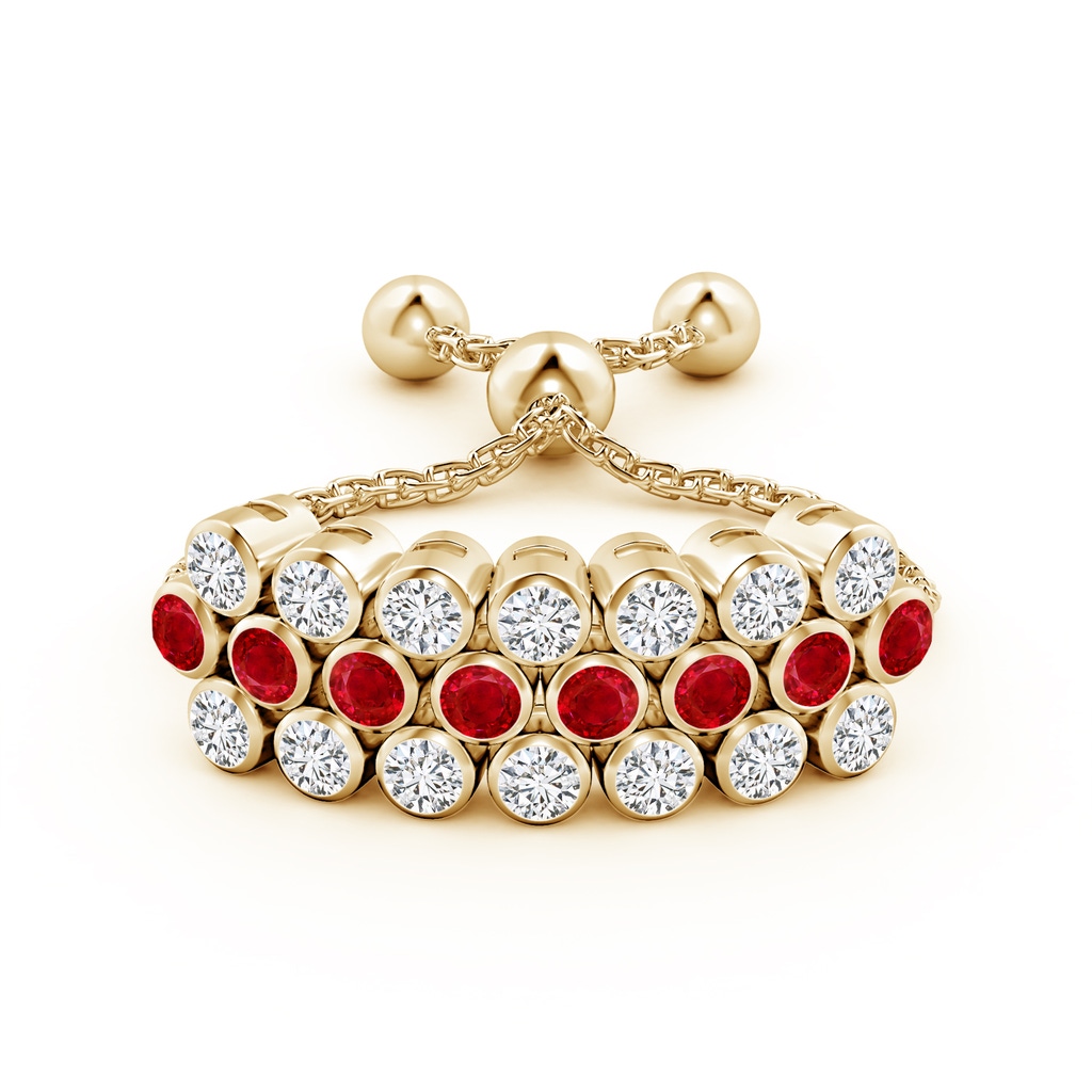 1.8mm AAA Three Row Bezel-Set Ruby and Diamond Tennis Bolo Ring in Yellow Gold Side-1