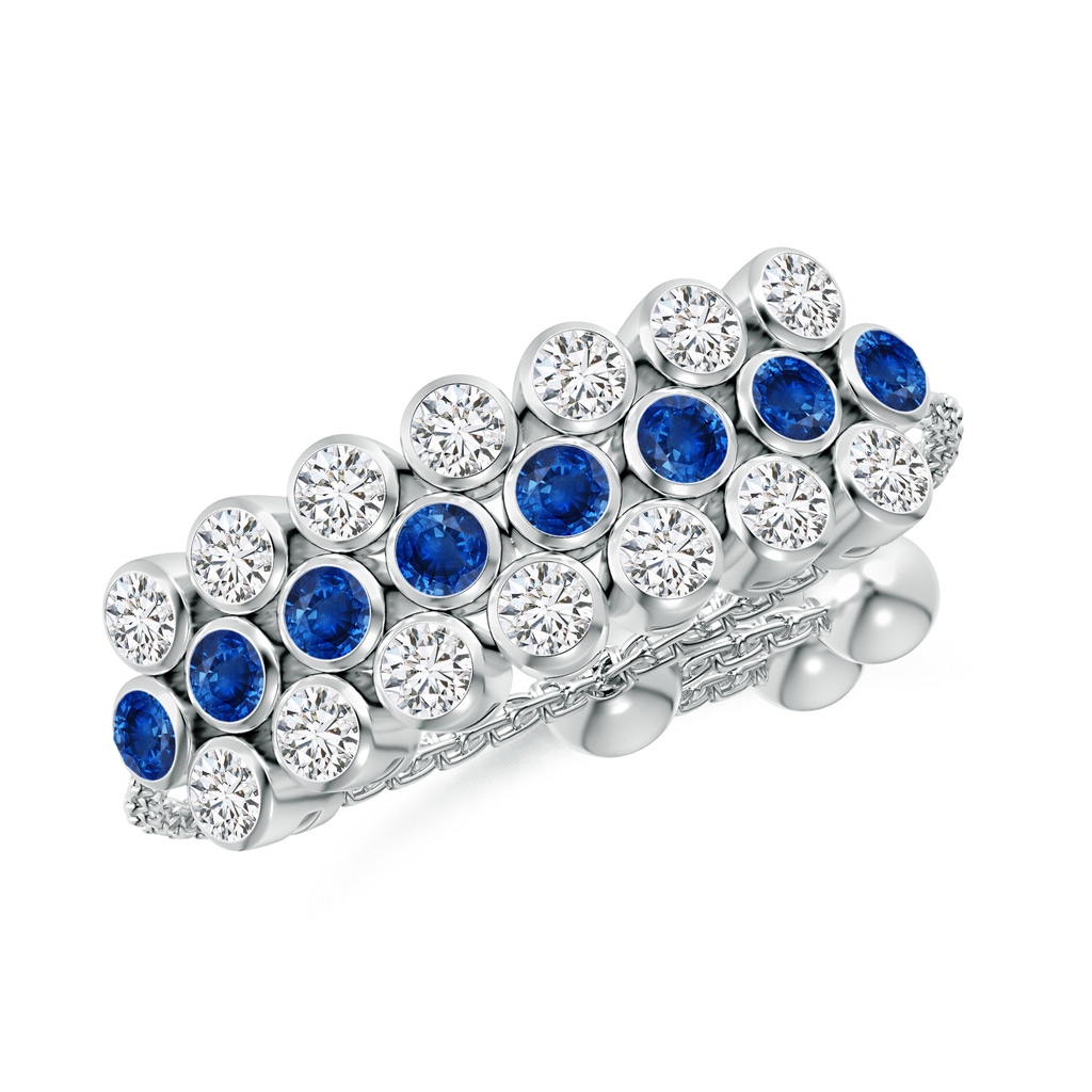 1.8mm AAA Three Row Bezel-Set Sapphire and Diamond Tennis Bolo Ring in White Gold
