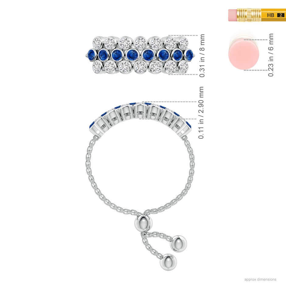 1.8mm AAA Three Row Bezel-Set Sapphire and Diamond Tennis Bolo Ring in White Gold ruler