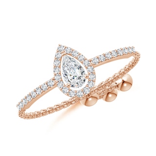 5x3mm GVS2 Floating Pear-Shaped Diamond Bolo Ring with Halo in Rose Gold