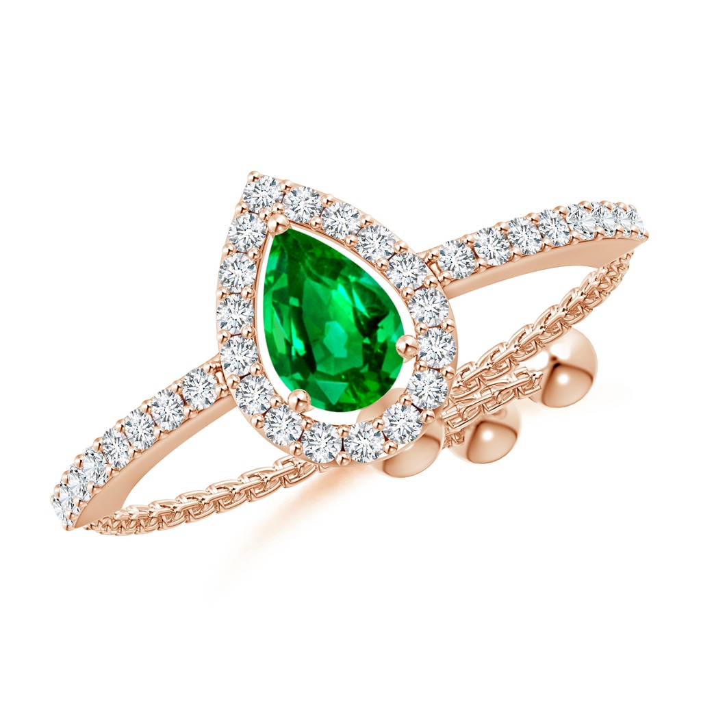 6x4mm AAAA Floating Pear-Shaped Emerald Bolo Ring with Halo in Rose Gold