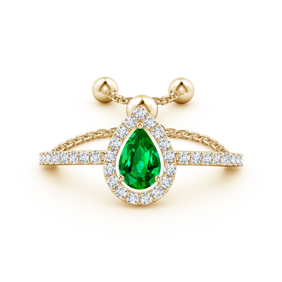 6x4mm AAAA Floating Pear-Shaped Emerald Bolo Ring with Halo in Yellow Gold side-1