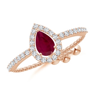 6x4mm A Floating Pear-Shaped Ruby Bolo Ring with Halo in Rose Gold