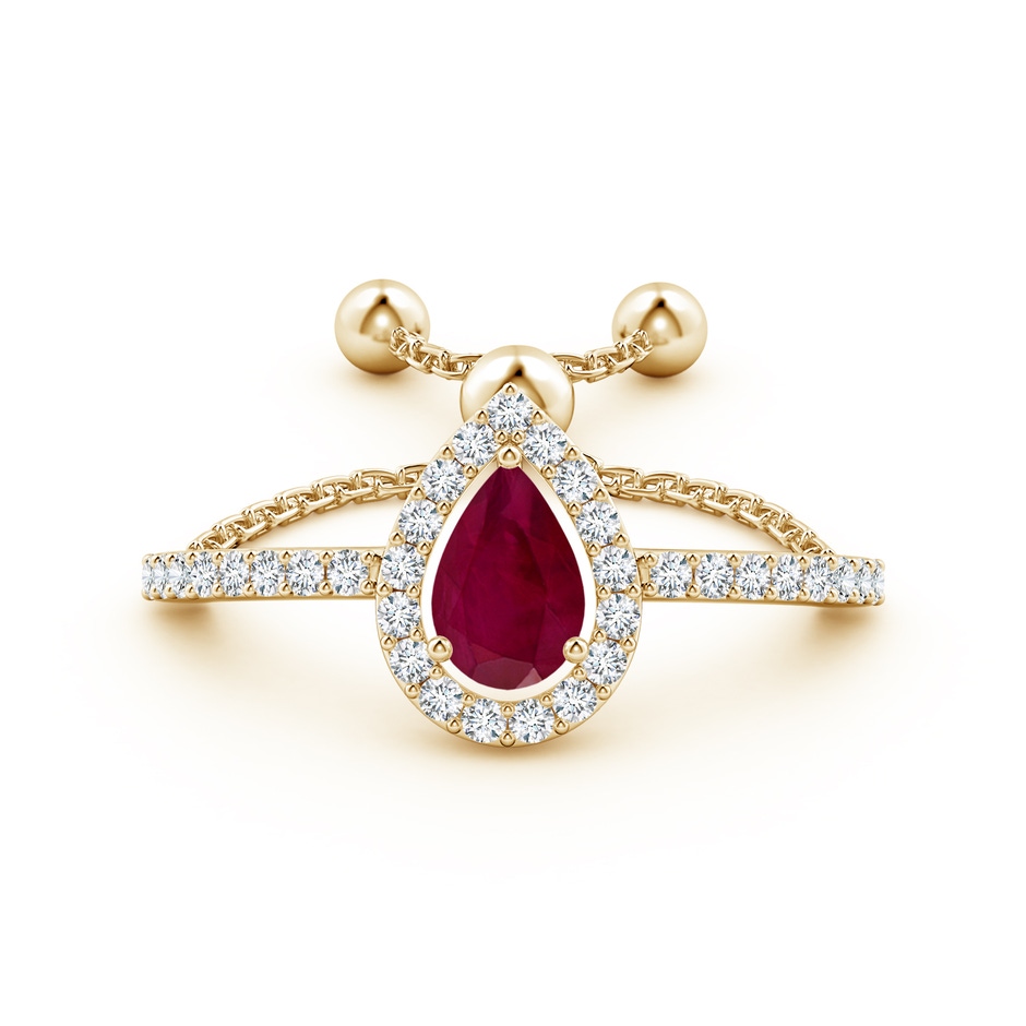 6x4mm A Floating Pear-Shaped Ruby Bolo Ring with Halo in Yellow Gold side 199