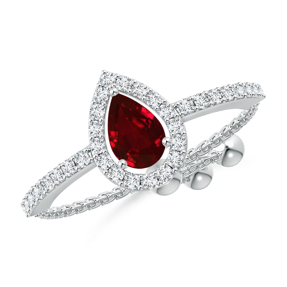 6x4mm AAAA Floating Pear-Shaped Ruby Bolo Ring with Halo in White Gold 