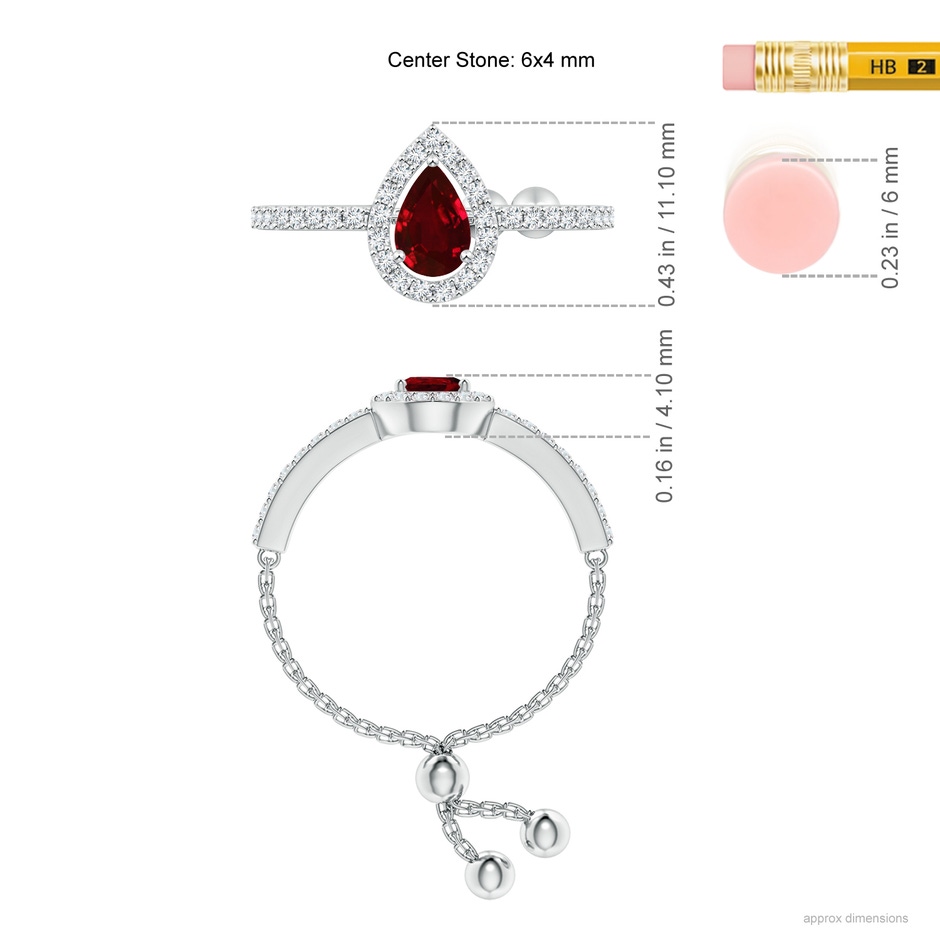 6x4mm AAAA Floating Pear-Shaped Ruby Bolo Ring with Halo in White Gold ruler