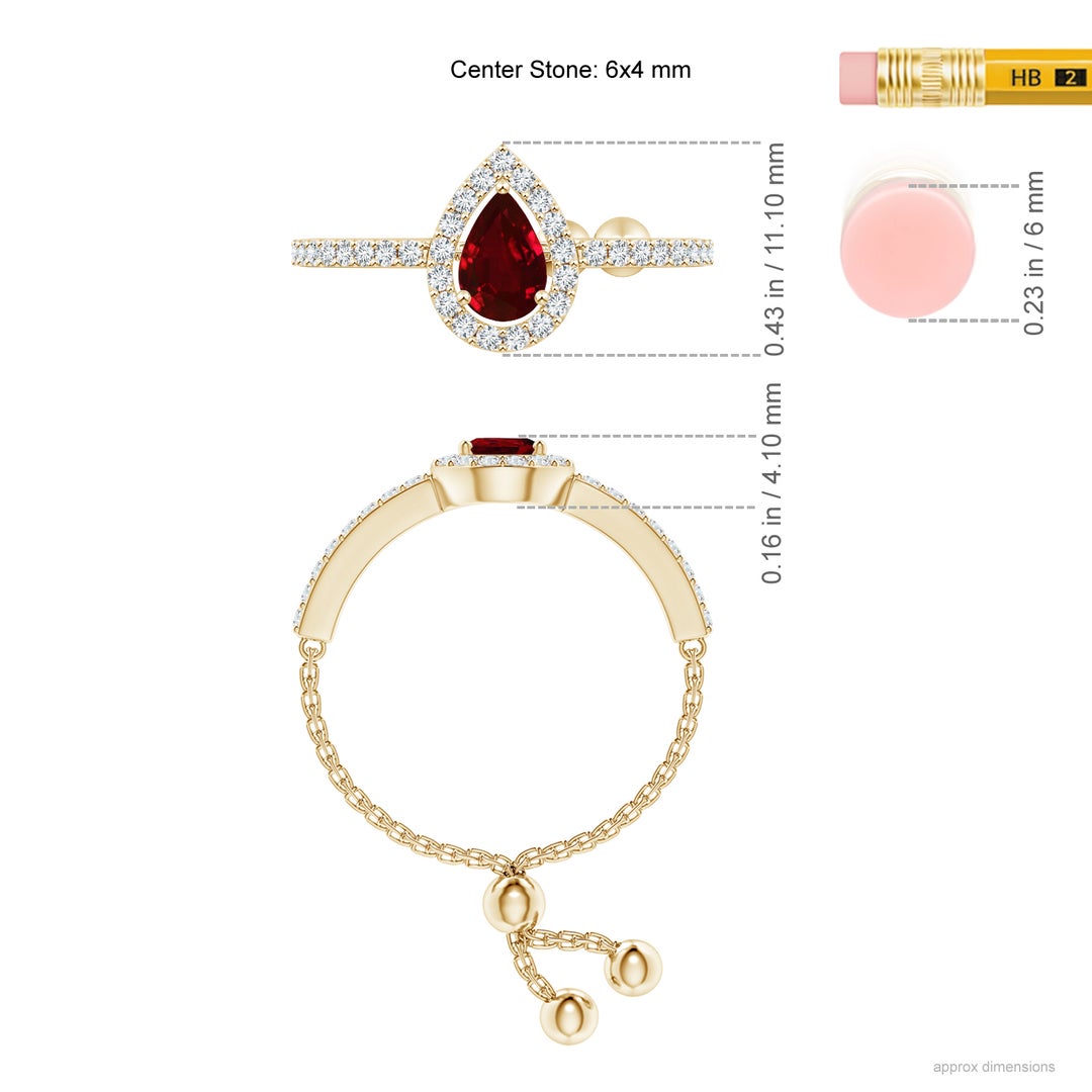 Floating Pear-Shaped Ruby Bolo Ring with Halo