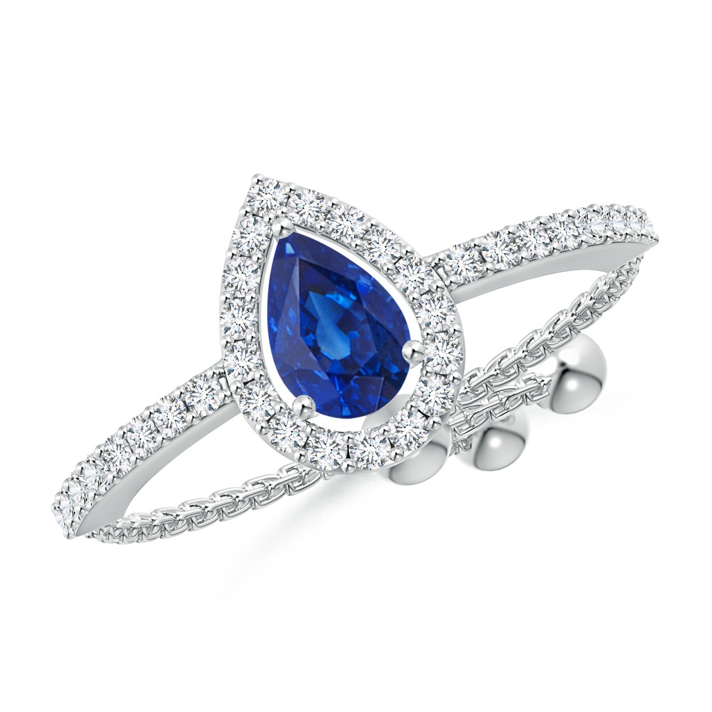 6x4mm AAA Floating Pear-Shaped Sapphire Bolo Ring with Halo in White Gold