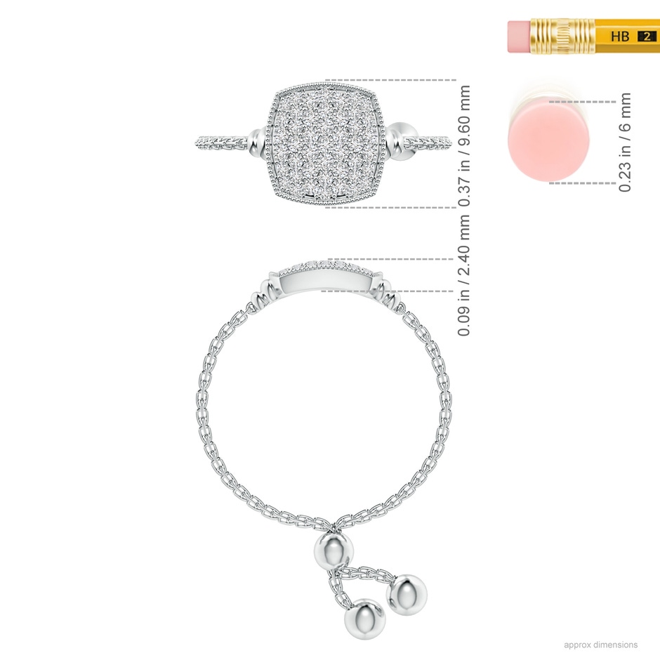 1.2mm HSI2 Pave-Set Diamond Cushion Bolo Ring in White Gold ruler