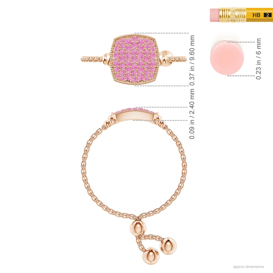 1.2mm A Pave-Set Pink Sapphire Cushion Bolo Ring in Rose Gold ruler