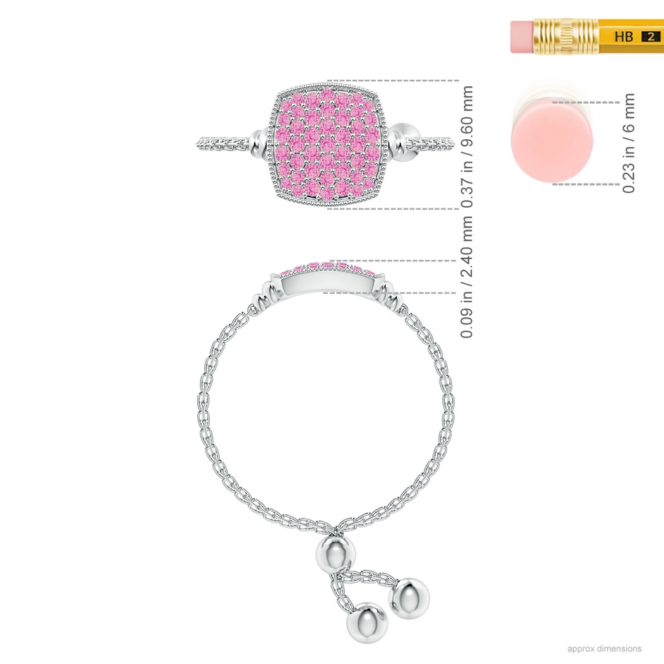 1.2mm A Pave-Set Pink Sapphire Cushion Bolo Ring in White Gold ruler