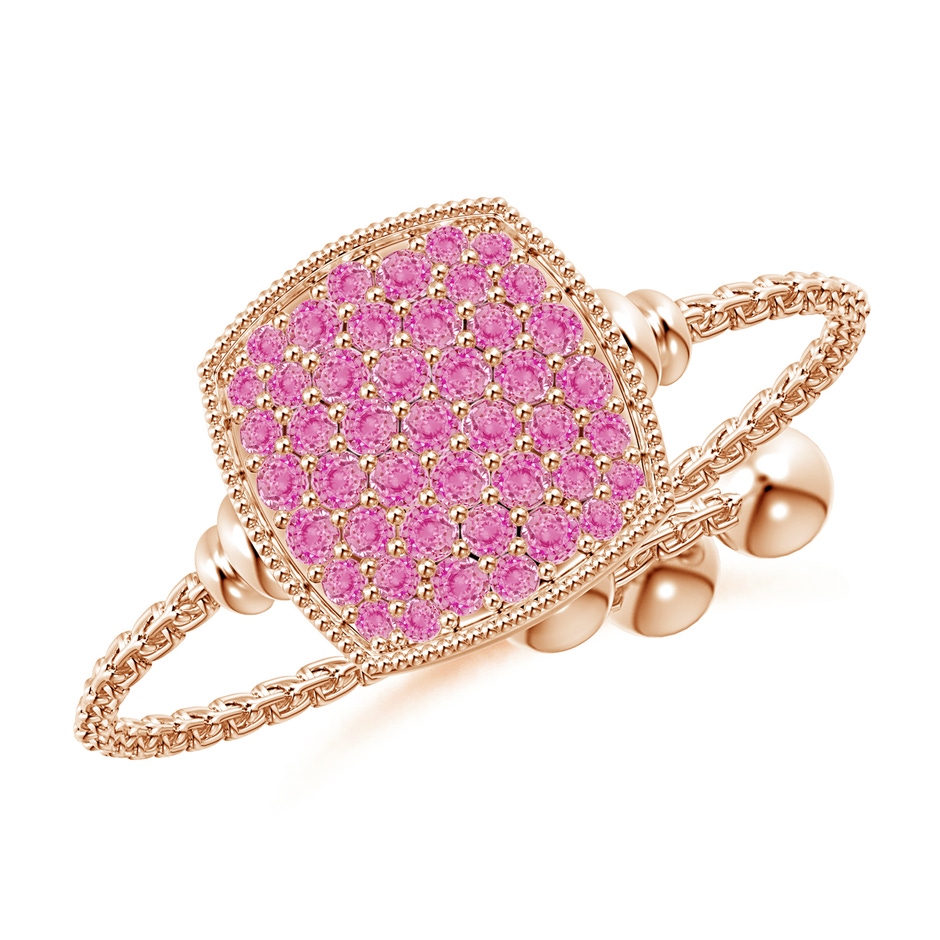 1.2mm AA Pave-Set Pink Sapphire Cushion Bolo Ring in Rose Gold 