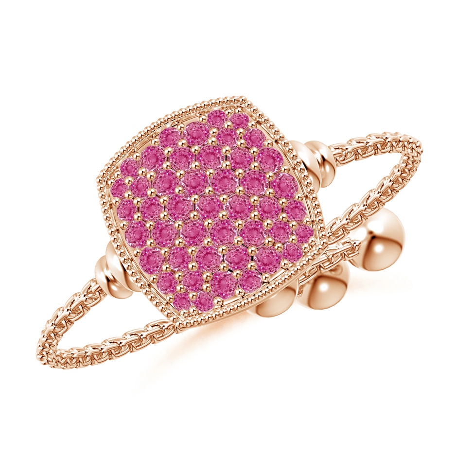 1.2mm AAA Pave-Set Pink Sapphire Cushion Bolo Ring in Rose Gold 