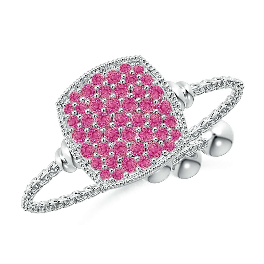 1.2mm AAA Pave-Set Pink Sapphire Cushion Bolo Ring in White Gold