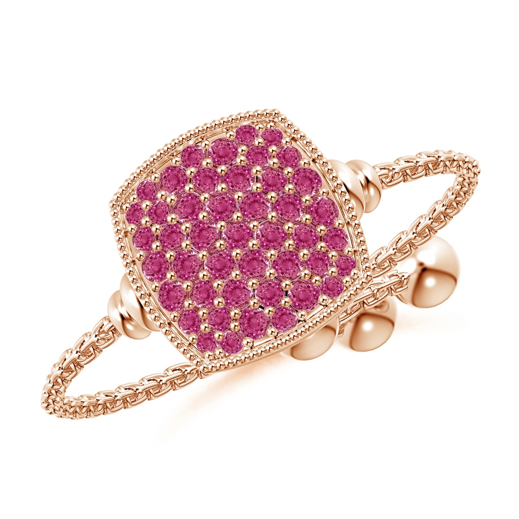 1.2mm AAAA Pave-Set Pink Sapphire Cushion Bolo Ring in Rose Gold