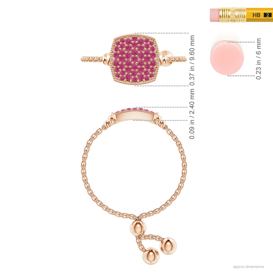 1.2mm AAAA Pave-Set Pink Sapphire Cushion Bolo Ring in Rose Gold ruler