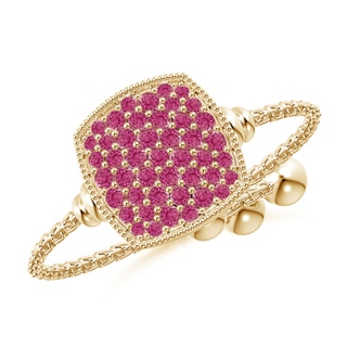 1.2mm AAAA Pave-Set Pink Sapphire Cushion Bolo Ring in Yellow Gold