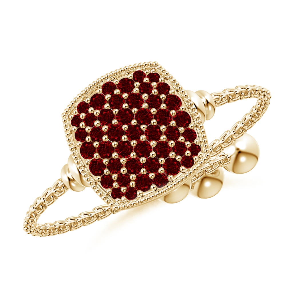 1.2mm AAAA Pave-Set Ruby Cushion Bolo Ring in Yellow Gold