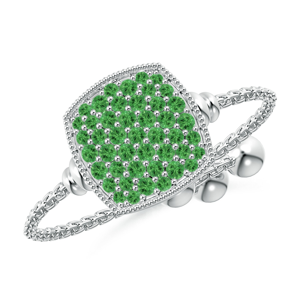 1.2mm AAA Pave-Set Tsavorite Cushion Bolo Ring in White Gold