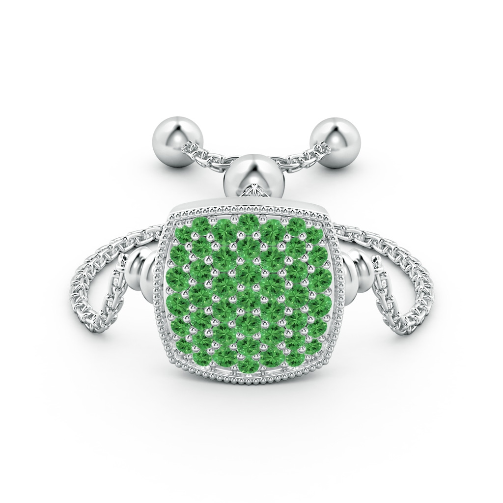1.2mm AAA Pave-Set Tsavorite Cushion Bolo Ring in White Gold Side-1