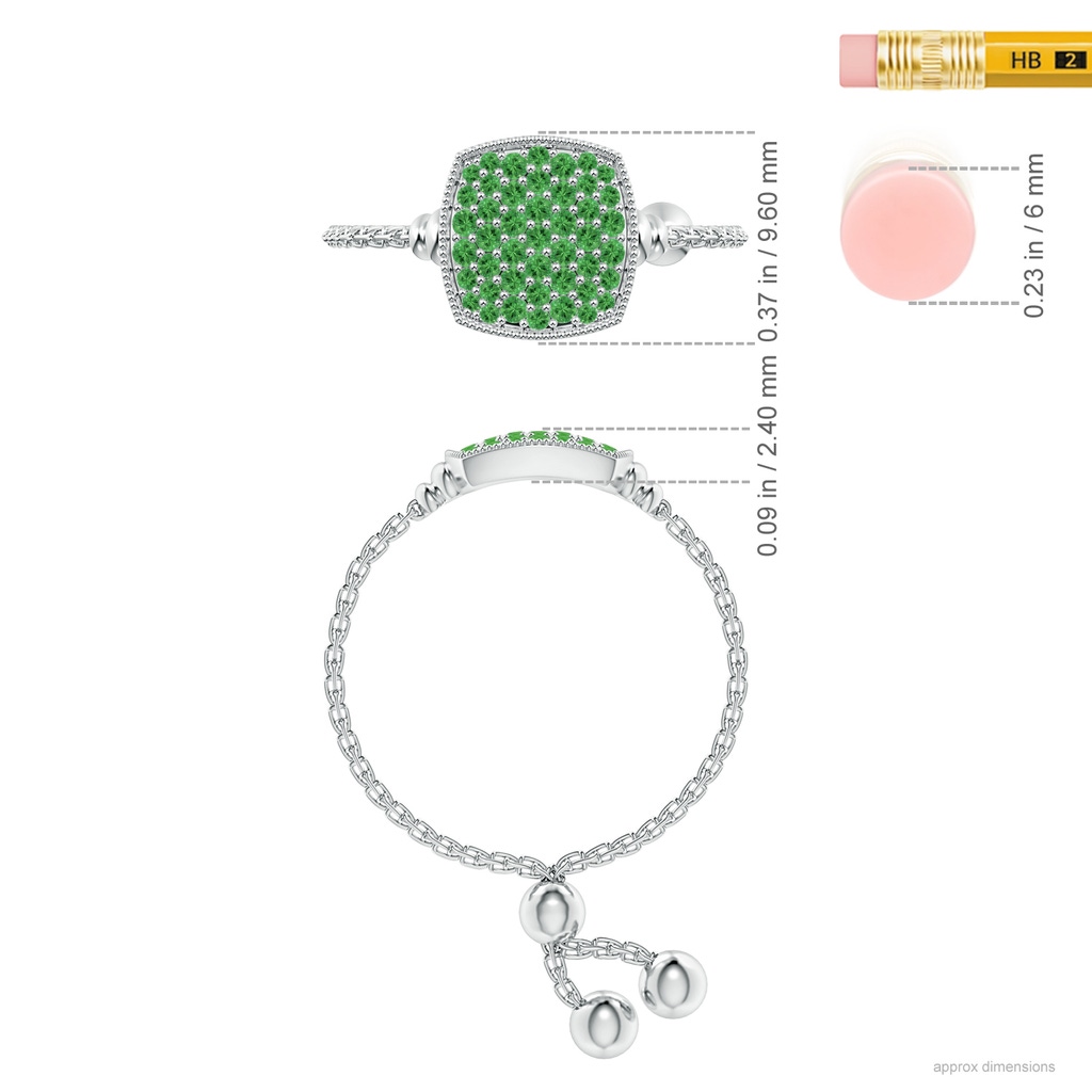 1.2mm AAA Pave-Set Tsavorite Cushion Bolo Ring in White Gold Ruler