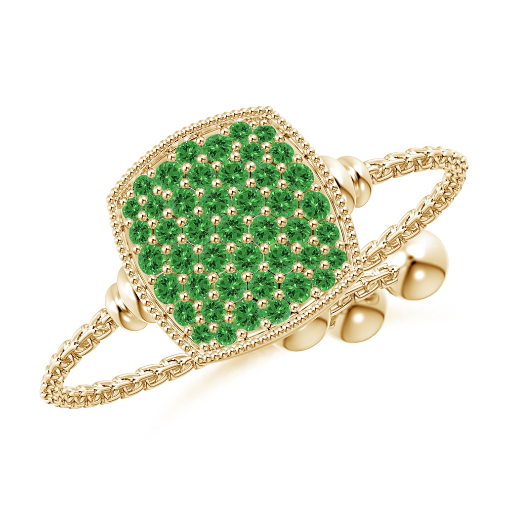 1.2mm AAAA Pave-Set Tsavorite Cushion Bolo Ring in Yellow Gold