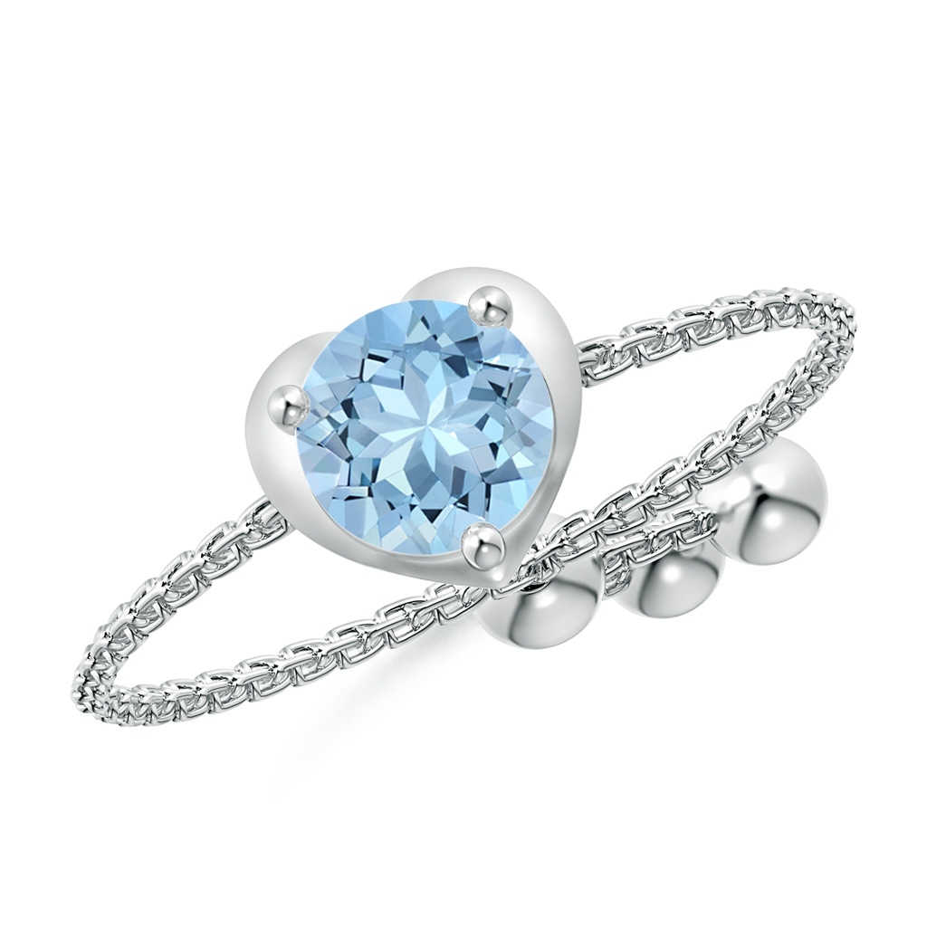 5mm AAA Round Aquamarine Solitaire Heart Bolo Ring in White Gold