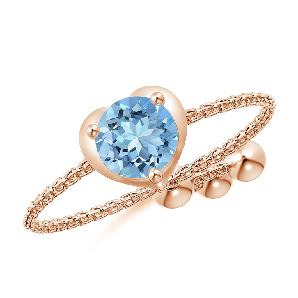 5mm AAAA Round Aquamarine Solitaire Heart Bolo Ring in Rose Gold