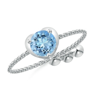 5mm AAAA Round Aquamarine Solitaire Heart Bolo Ring in White Gold