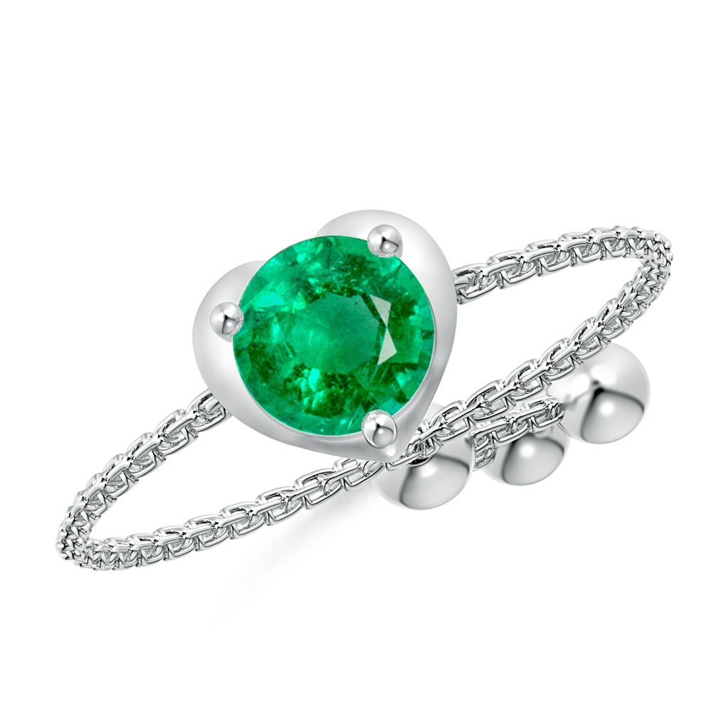 5mm AAA Round Emerald Solitaire Heart Bolo Ring in White Gold