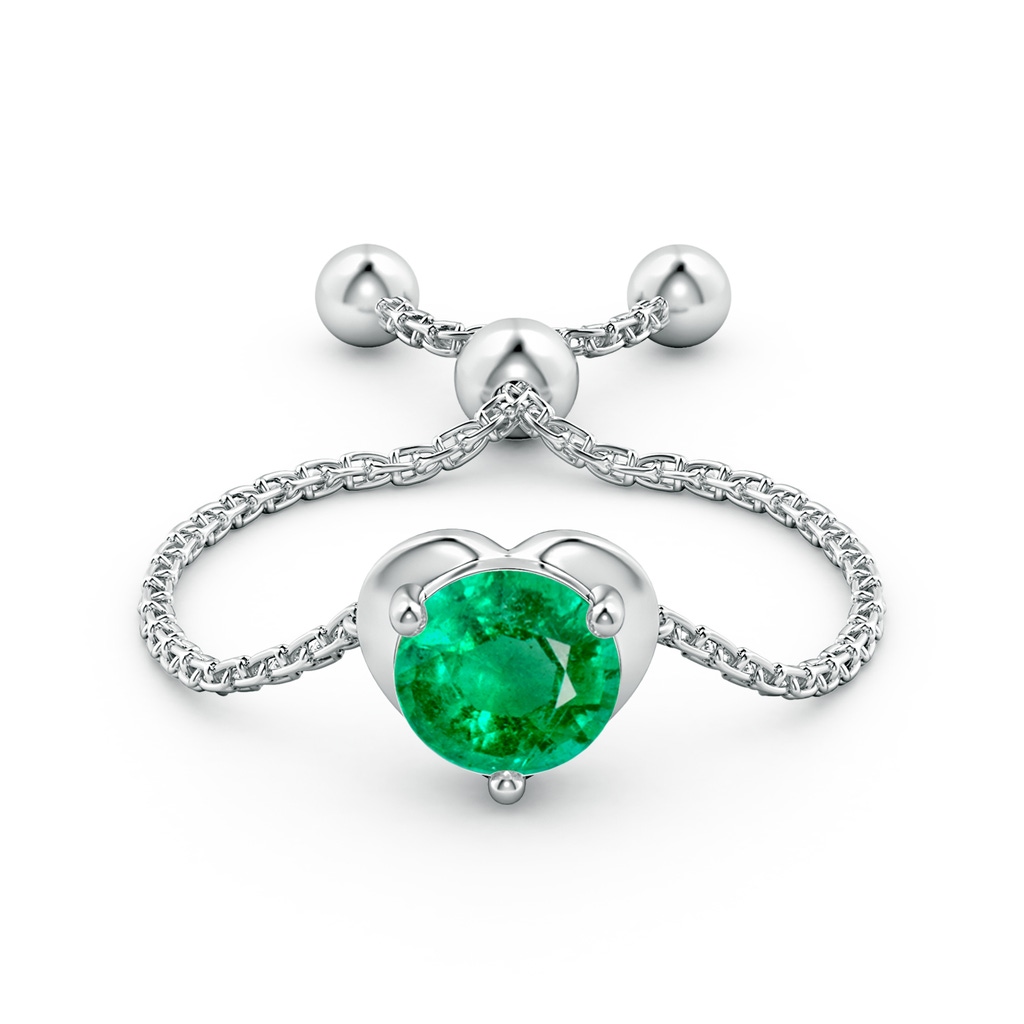 5mm AAA Round Emerald Solitaire Heart Bolo Ring in White Gold Side-1