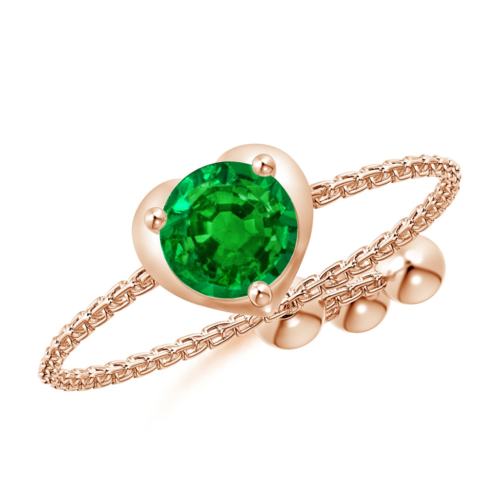 5mm AAAA Round Emerald Solitaire Heart Bolo Ring in Rose Gold